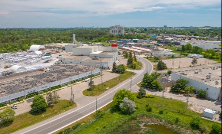 overhead shot of business park and green space