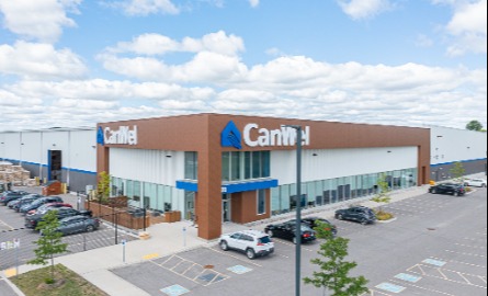 overhead image of Canwell warehouse with blue letters