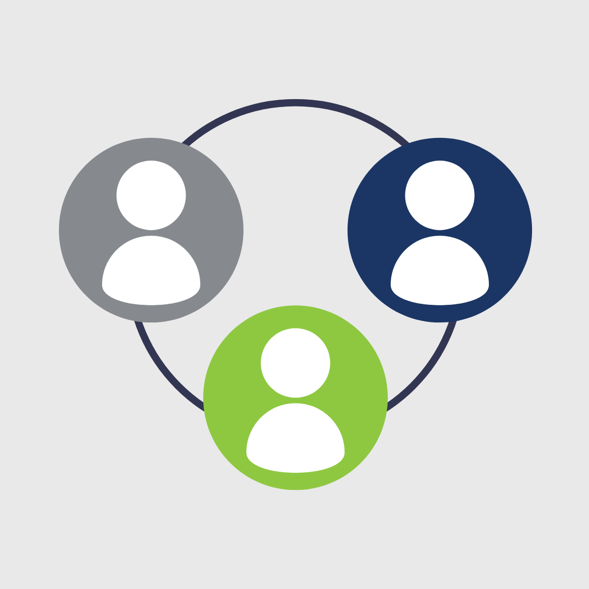 A circle with a connecting three stylized people